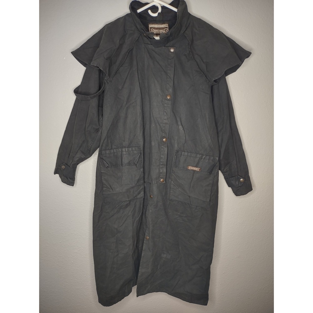 DRIZA-BONE Aussie Outback Oilskin Cotton Duster Riding Coat Men's Large Black